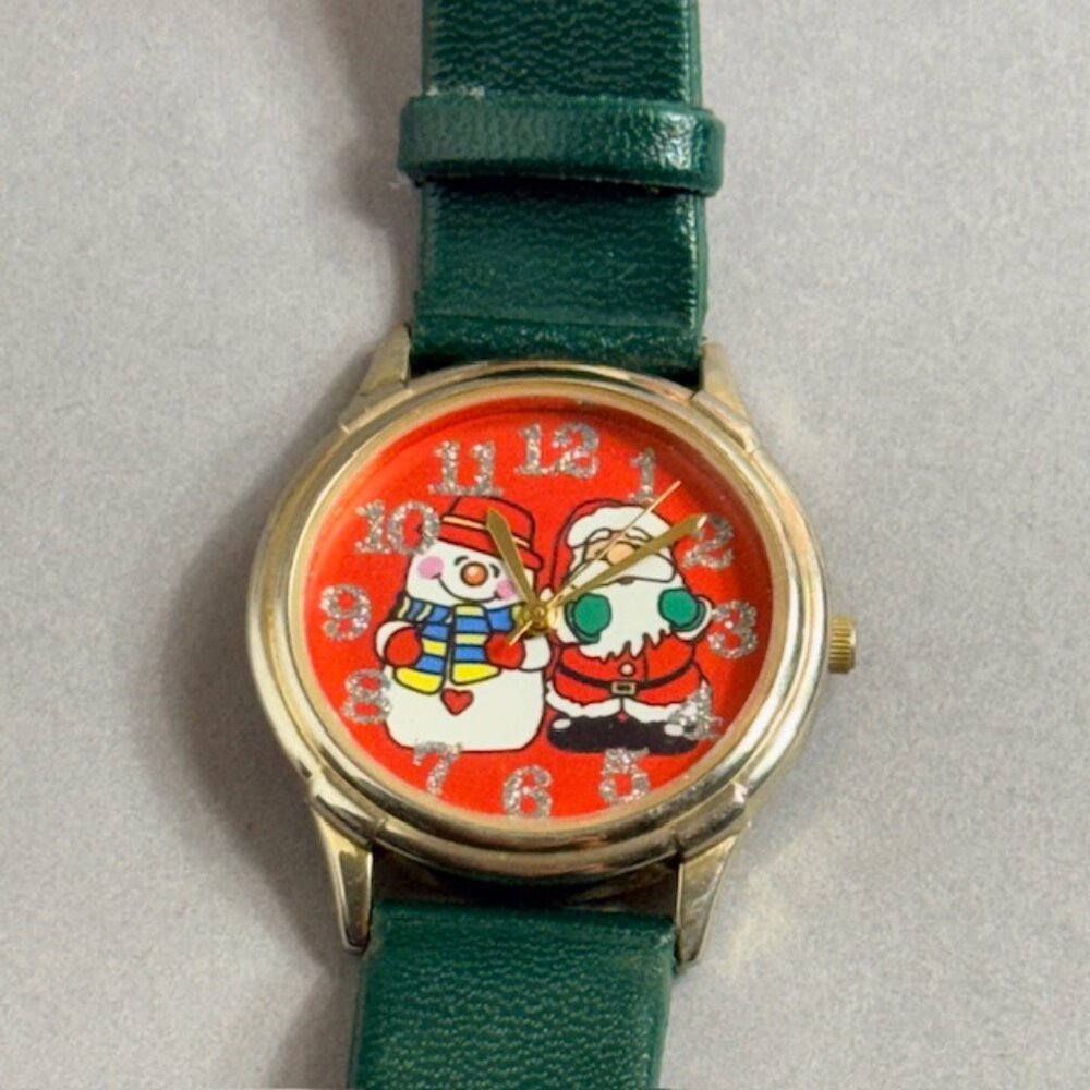 Vintage Christmas Santa Claus Watch Wristwatch Gift Cartoon Retro Frosty Snowman
